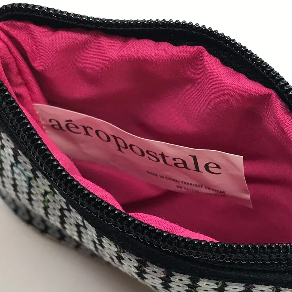 Aéropostale Makeup Bag Black Sequined I Love Aero Zippered Cosmetic Pouch NWT